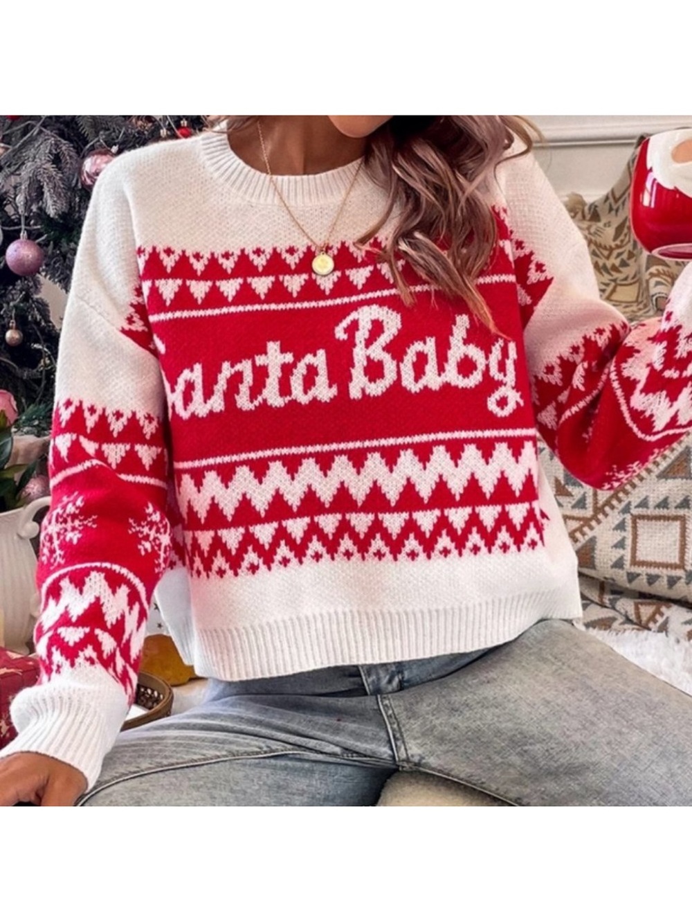 Santa Baby Red & White Holiday Sweater